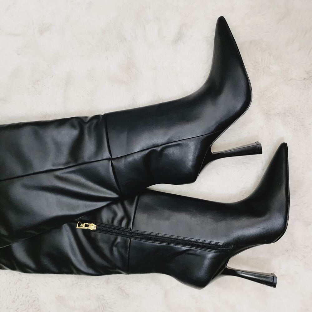 Good American Carla Black Faux Leather Over The Knee Slouchy Boots Women's 7.5 - Picture 7 of 9